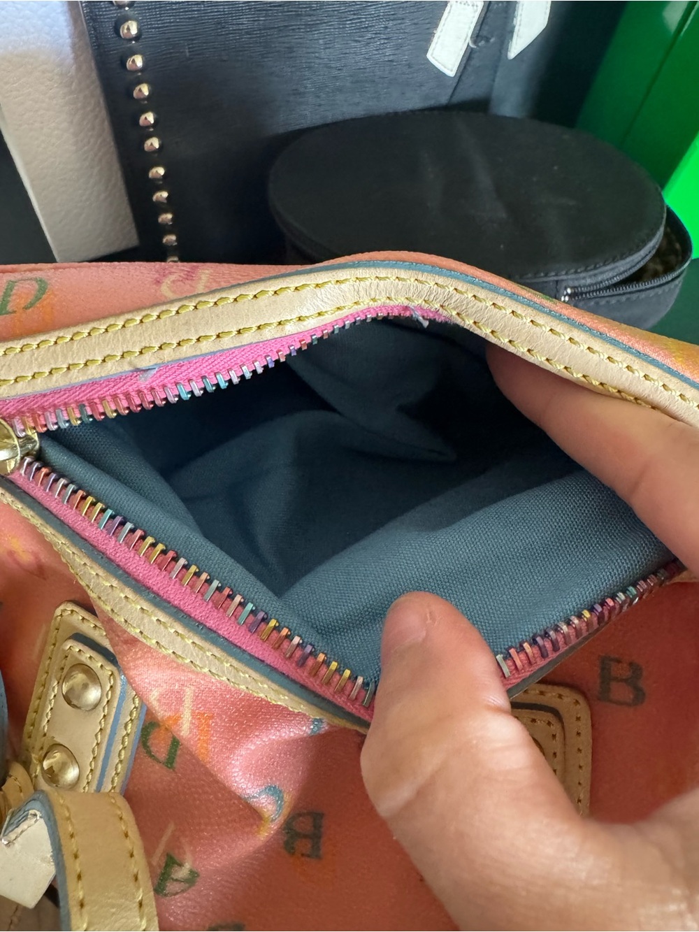 Dooney & Bourke Coral Pink Multi Logo Mini Satchel with Tan Trim - Picture 10 of 10